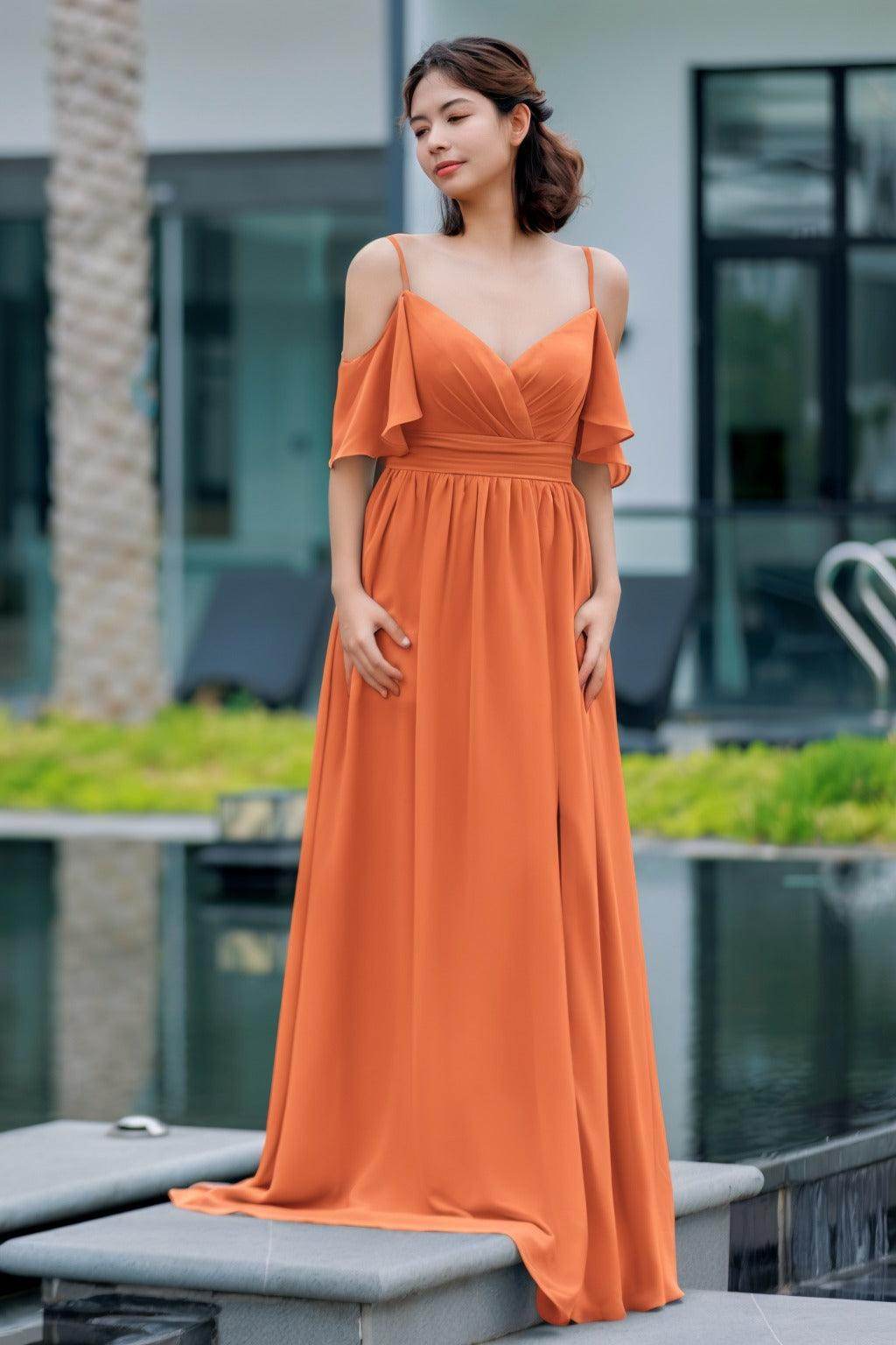 A-Line Floor Length Chiffon Bridesmaid Dress CB0710 - COCOMELODY
